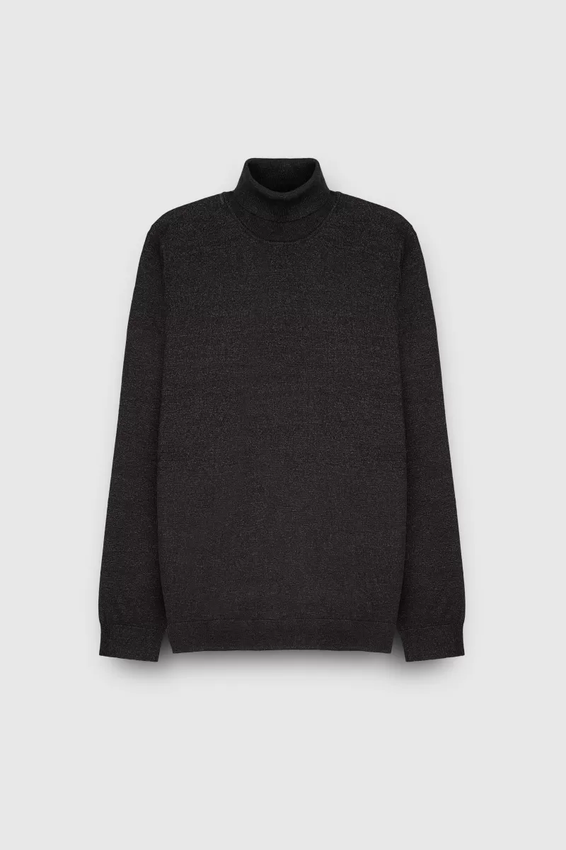 Teddy Smith Pull<Pull col roulé P-MARICK MELANGE BLACK MELANGEBLACK