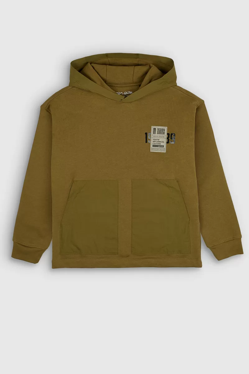 Teddy Smith Sweat<Sweat à capuche coupe large S-SULLY HOODY JR TROPICAL OLIVE