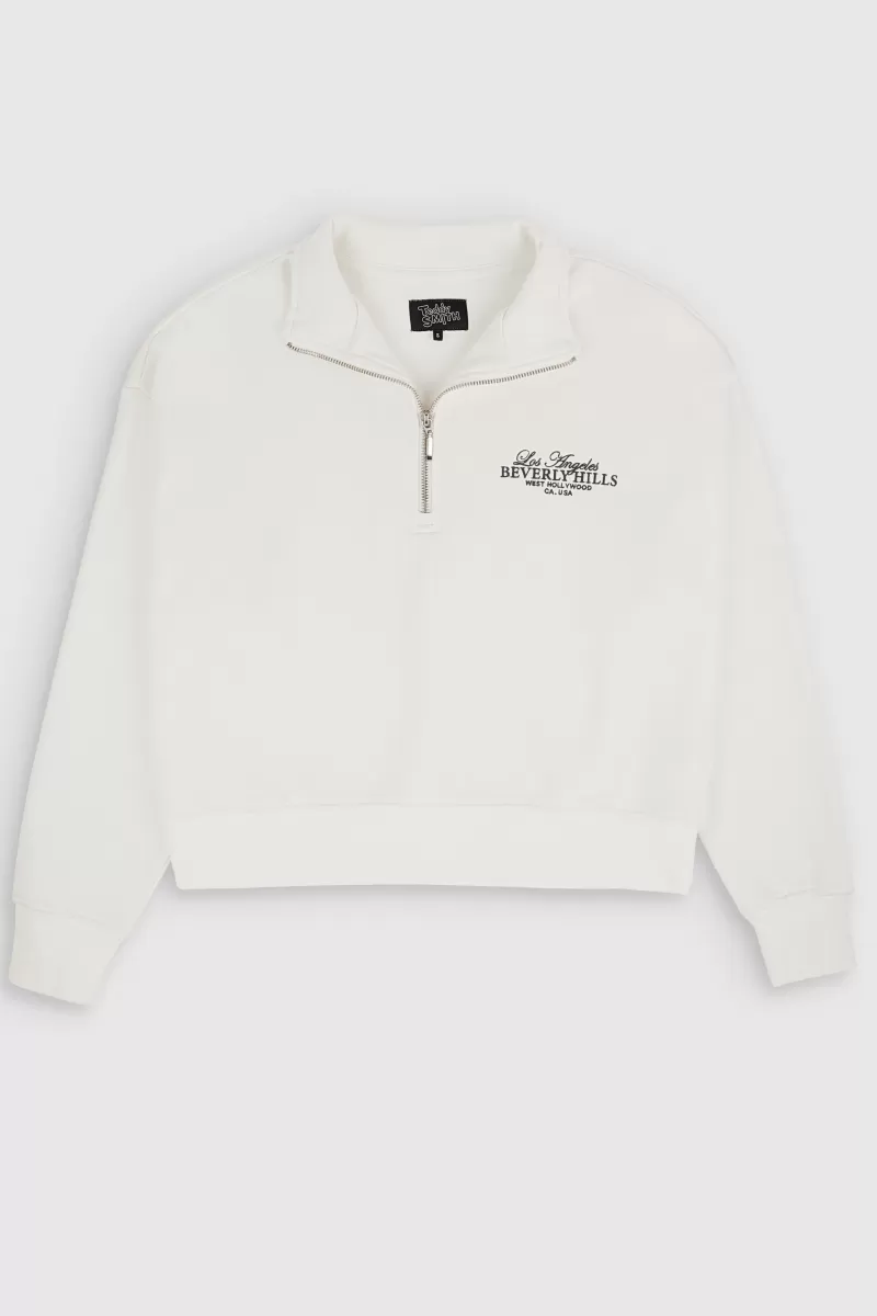 Teddy Smith Sweat<Sweat col montant zippé S-HYPE ZIP MIDDLE WHITE MIDDLEWHITE