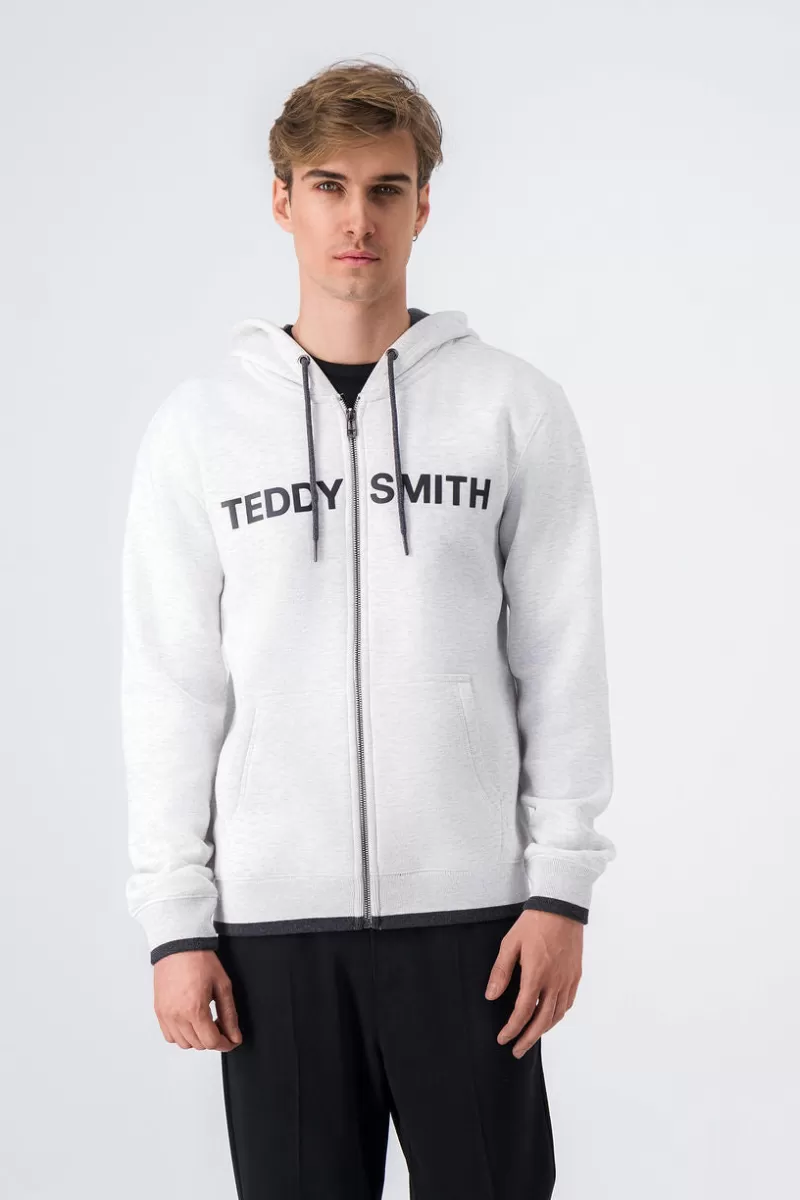 Teddy Smith Sweat<Sweat zippé à capuche GICLASS HOODY WHITE MELANGE WHITEMELANGE