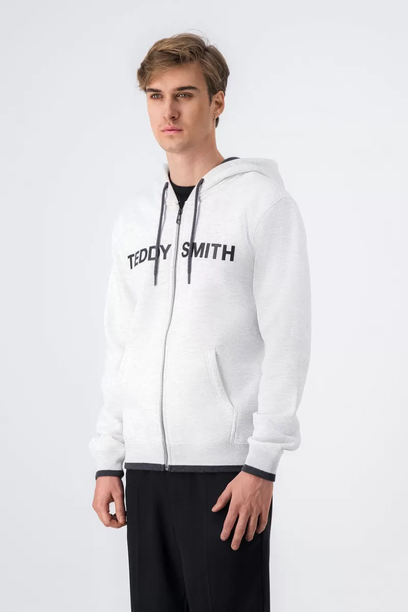 Teddy Smith Sweat<Sweat zippé à capuche GICLASS HOODY WHITE MELANGE WHITEMELANGE