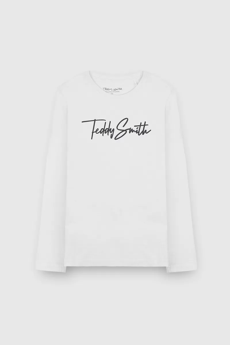 Teddy Smith T-shirt<T-shirt col rond EVAN ML JR  BLANC