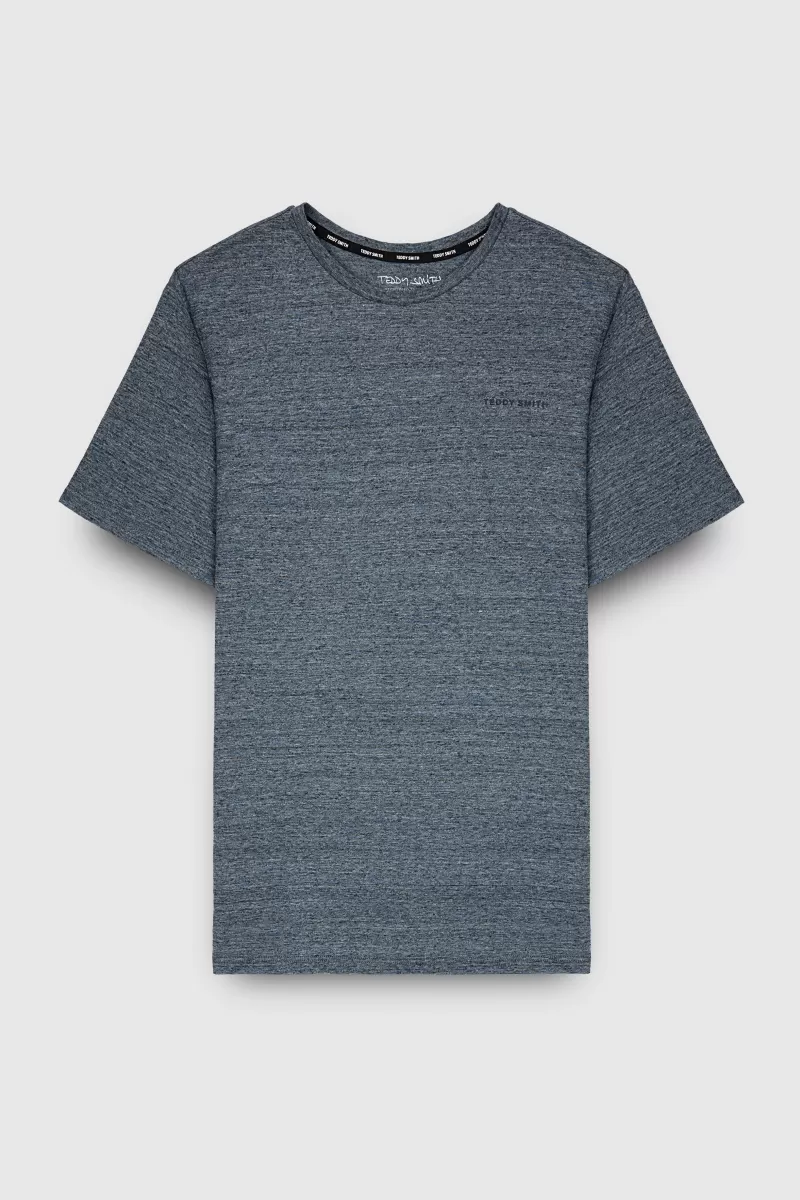 Teddy Smith T-shirt<T-shirt col rond manches courtes T-NARK CHINE MC TOTAL NAVY CHINE/BLAN