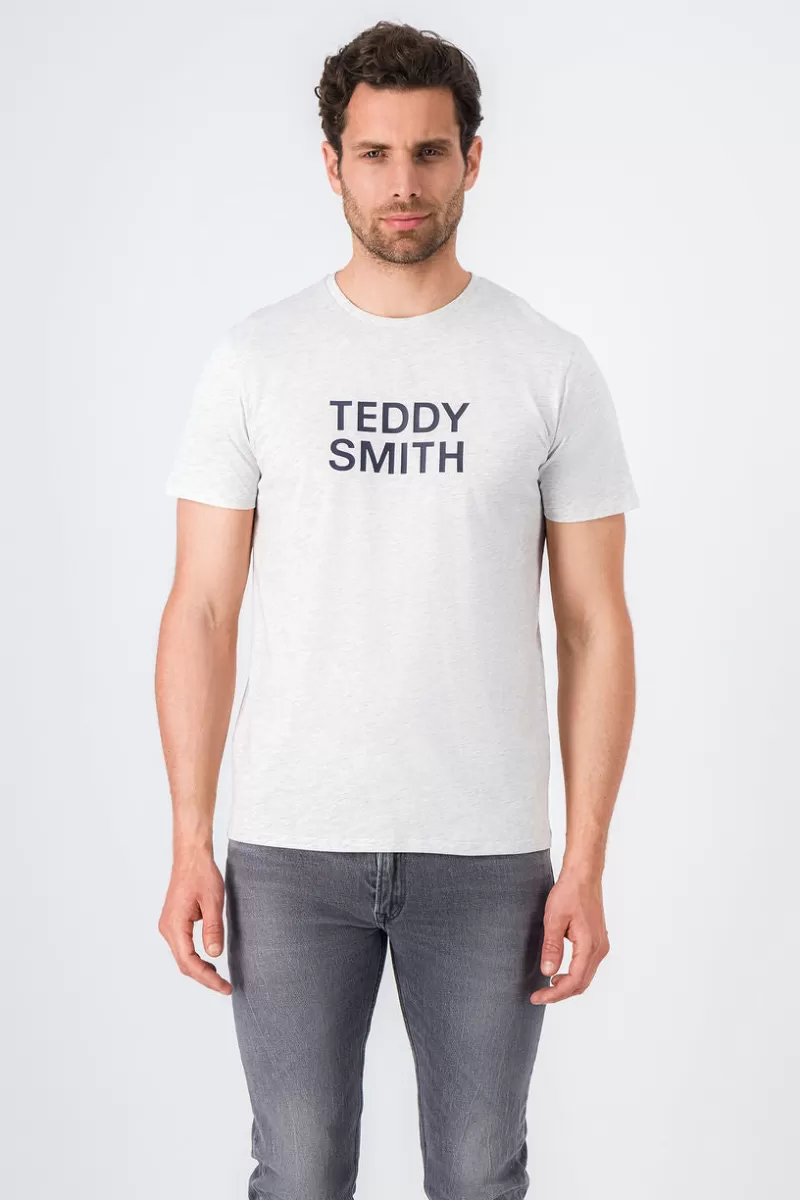 Teddy Smith T-shirt<T-shirt col rond manches longues TICLASS BASIC ML WHITE MELANGE/NAVY WHITEMELANGE/NAVY