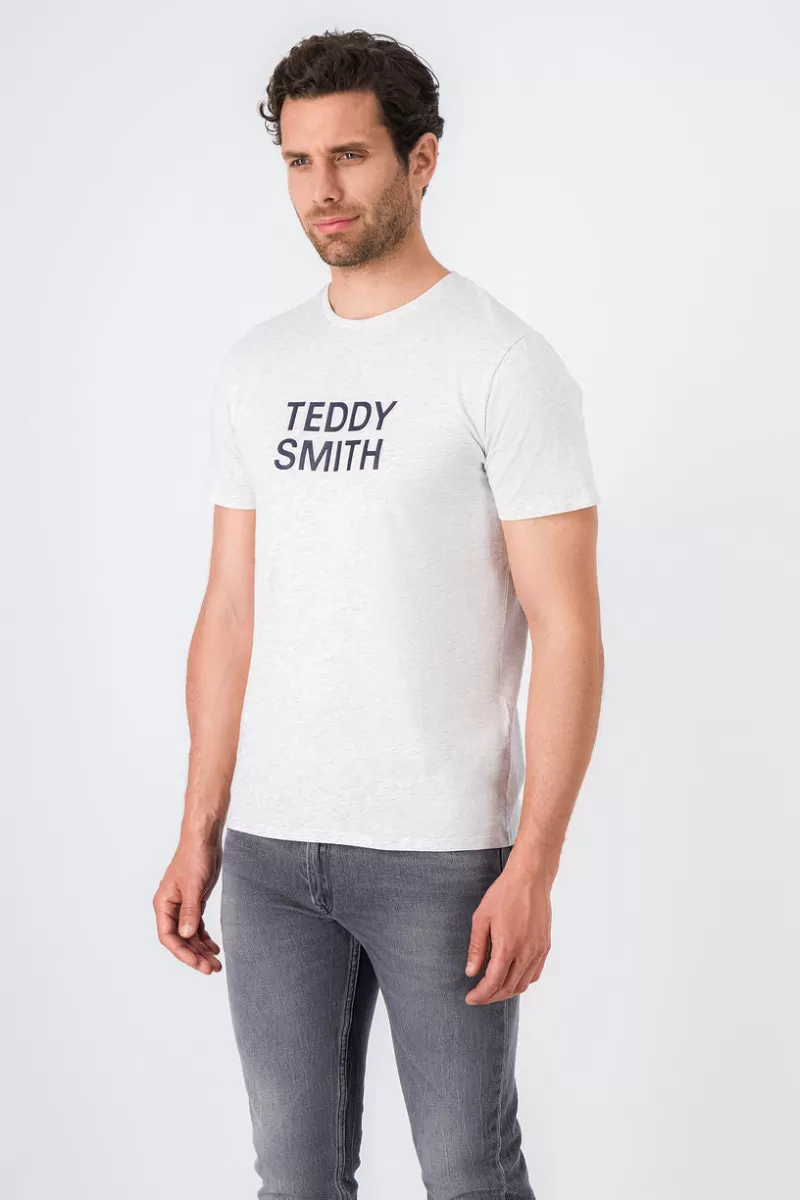 Teddy Smith T-shirt<T-shirt col rond manches longues TICLASS BASIC ML WHITE MELANGE/NAVY WHITEMELANGE/NAVY