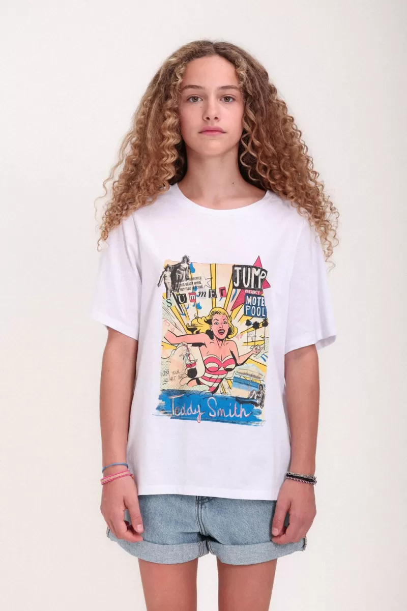 Teddy Smith T-shirt<T-shirt col rond T-MEL MC JR BLANC