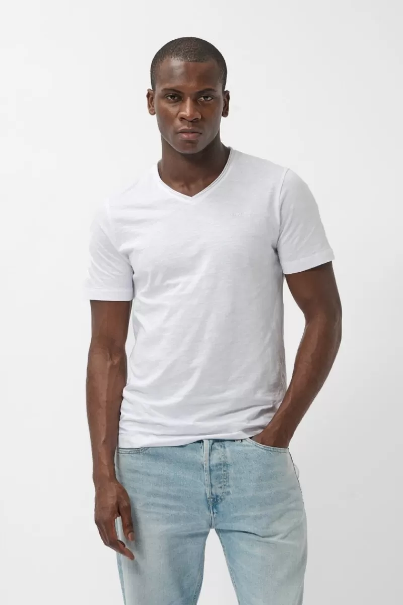 Teddy Smith T-shirt<T-shirt col V coupé bord franc T-GILDAS BLANC