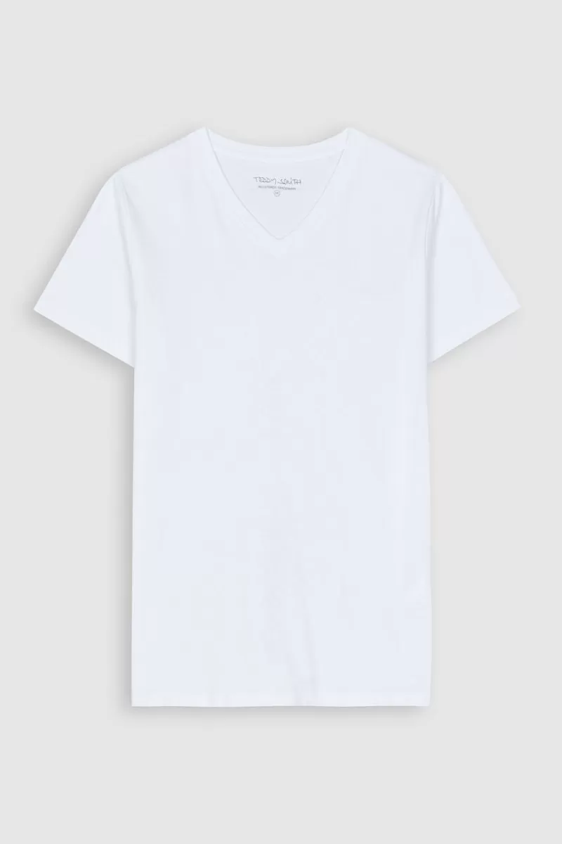 Teddy Smith T-shirt<T-shirt col V TAWAX MC BLANC